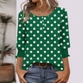 thumbnail image 2 of CHGBMOK Womens Polka Dots 3/4 Sleeve Blouses Button On Crew Neck T Shirts Casual Dressy Tops Going Out Outfit, 2 of 7