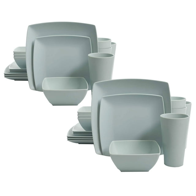 Gibson Home Melamine Dinnerware Set Plates, Bowls, & Cups, Mint (2 Pk)