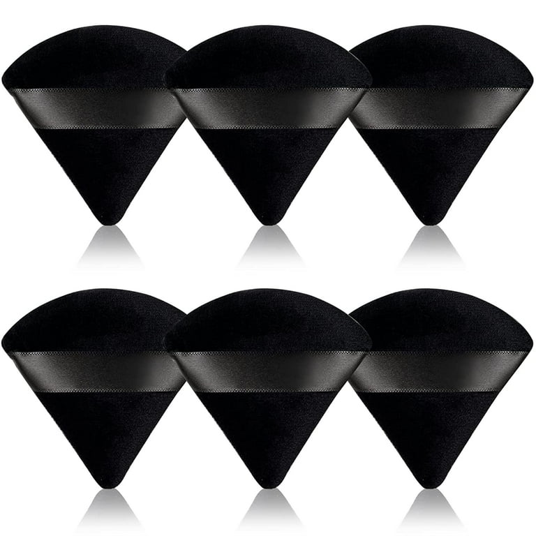 6 PCS Powder Puff Black Makeup Soft Sponge Setting Face Puffs Triangle  Velvet Puff with Storage Box for Loose Powder Body Powder Tool 