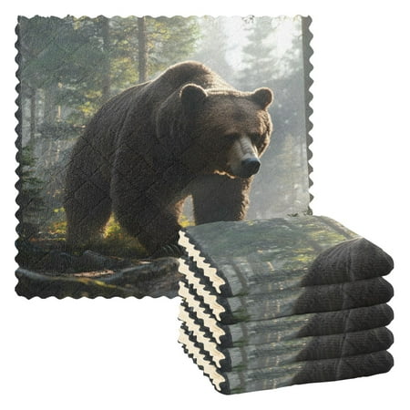

Ryvnso A Bear Walking in Forest Kitchen Towels Dish Clothes for Drying Dishes Cleaning Absorbent Set of 6