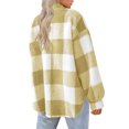 thumbnail image 4 of Jinhomg Womens Fleece Warm Jacket Plus Size Comfy Long Sleeve Button Down Shacket Lightweight Casual Plaid Print Lapel Collar Coat Going Out Wear 2025 Saving Yellow M, 4 of 8