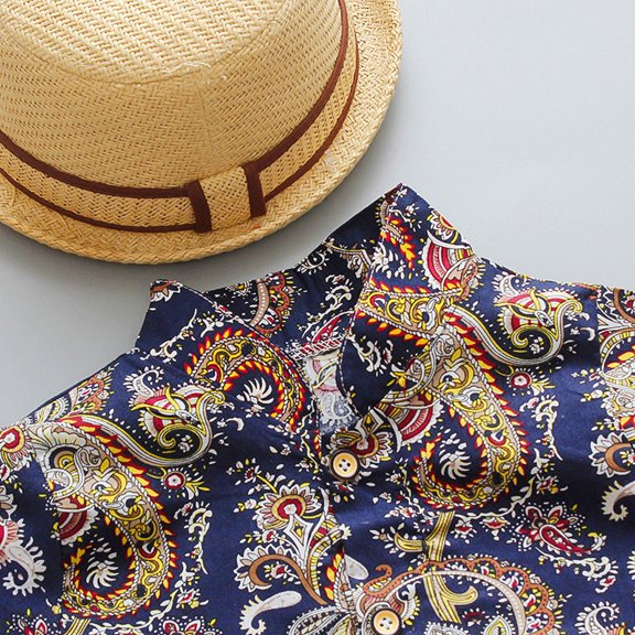 Vedolay Boys' Short Sets Boys Summer Outfits Palm Tree Print Short Sleeve Button Down Shirt and Casual Shorts Set,White 120