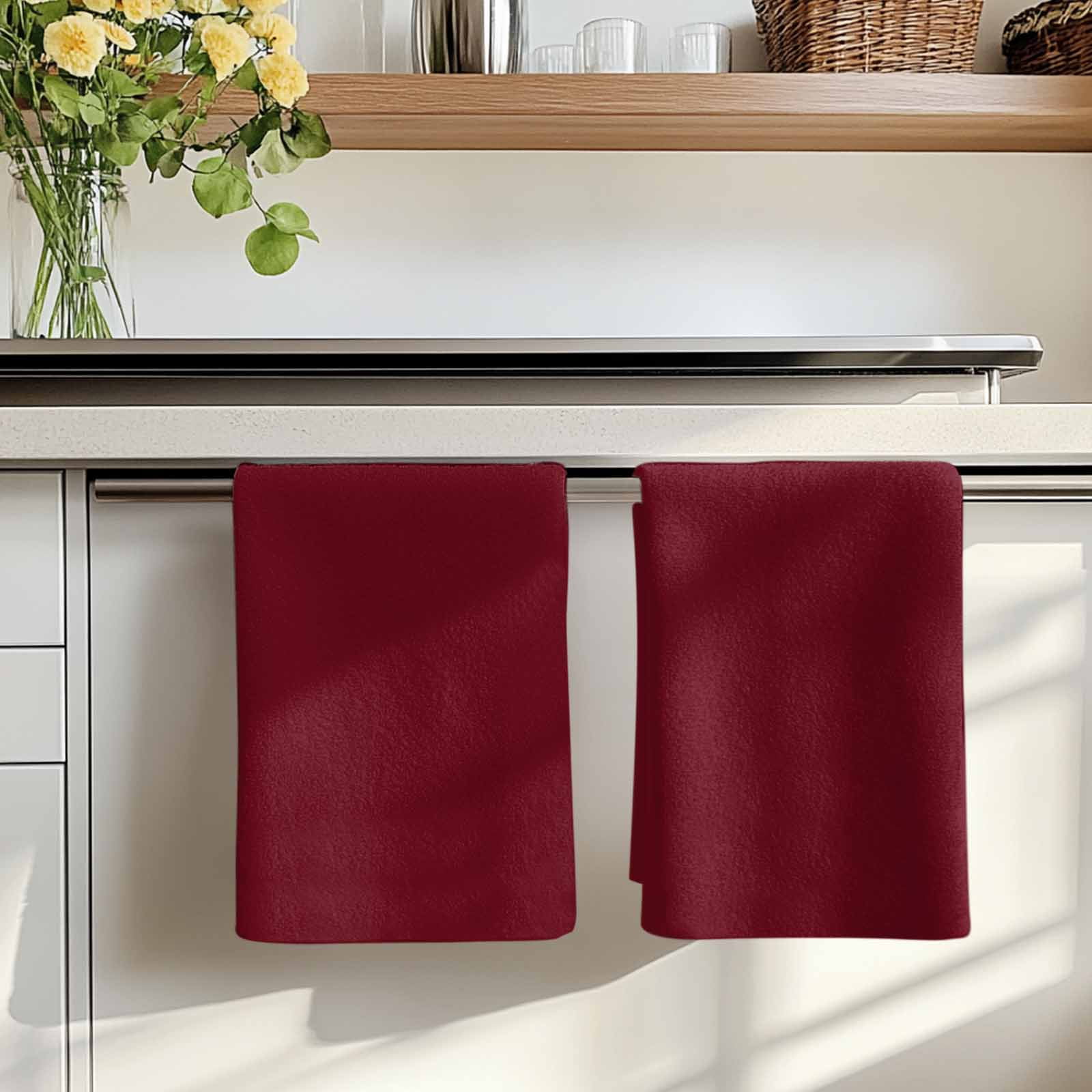 Pure Red Wine Kitchen Towels Set of 2, Simple Solid Color Absorbent Dish Towels for Kitchen, Microfiber Hand Towel, Quick Drying Tea Towel for Cleaning Decorative Dishcloths