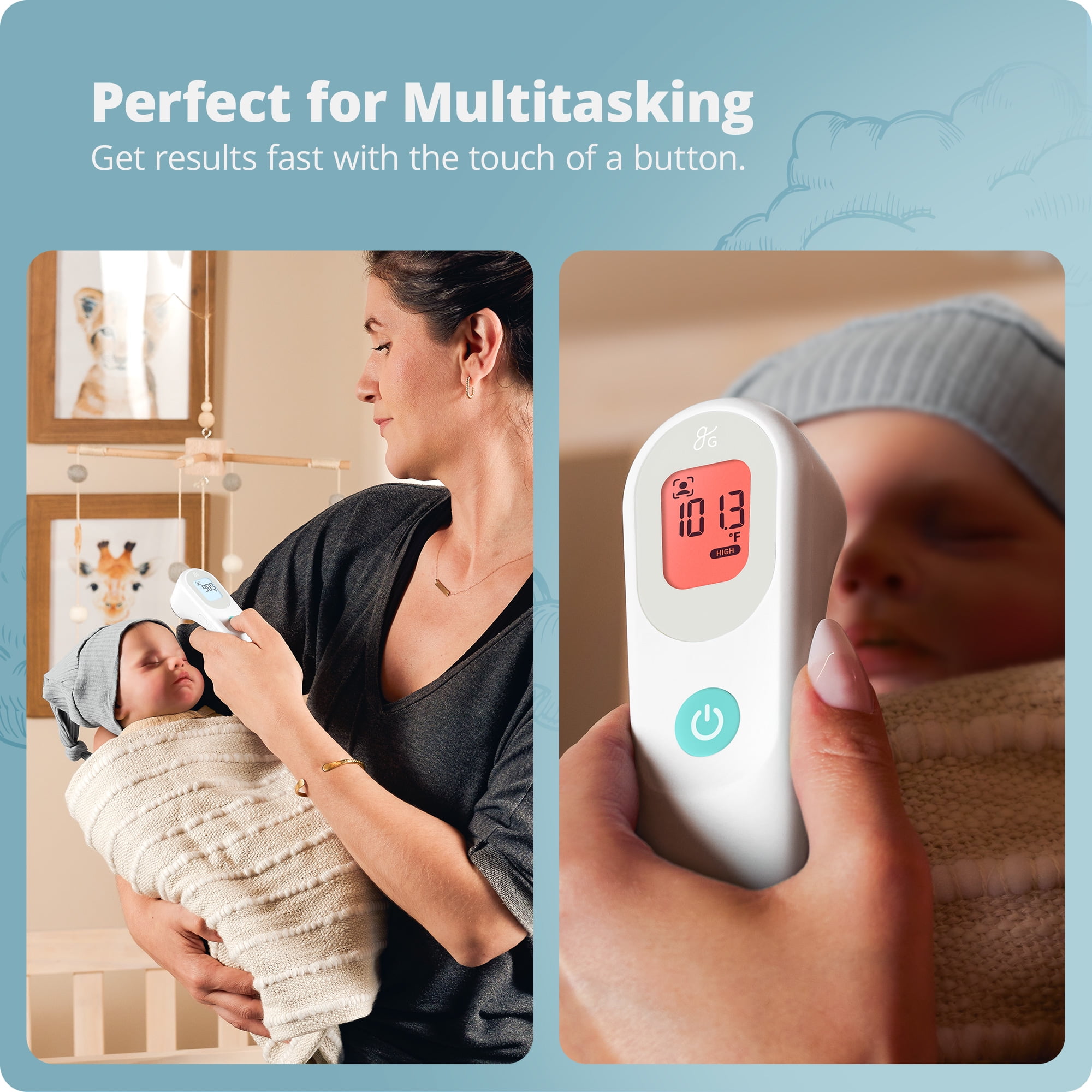 Greater Goods No-Touch Baby Thermometer for Infants, Newborns & Toddlers with Fever Alarm and Instant Accuracy Readings, White