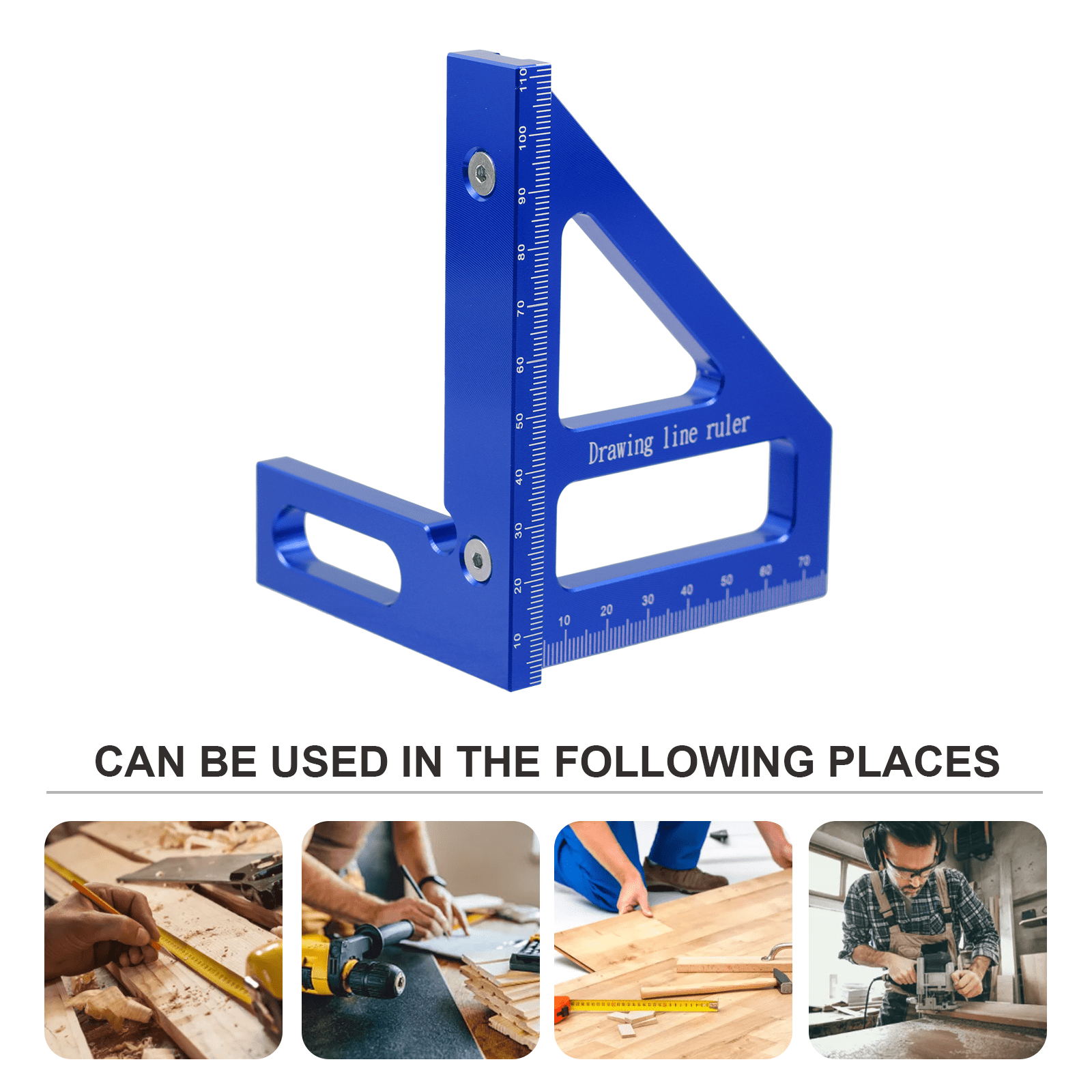 4-Piece Multi-Angle Measuring Ruler Set with Straight Edge and Carpentry Triangle for Precise Woodworking