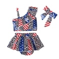thumbnail image 5 of LIIPEE Girls Swimsuit Sets Summer Casual Alternating Red And White And Five-Pointed Stars Ruffle One Shoulder Bikini Tops Beach Bottoms Headband Sets Kids Cute Comfortable Swimsuits,Blue,3-4 Years, 5 of 9