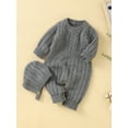 thumbnail image 4 of hirigin Baby Boys Girls Romper Outfit, Round Neck Long Sleeve Snap Closure Knitted Jumpsuit and Hat, 4 of 9