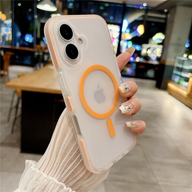 Translucent Matte For Magsafe Magnetic Wireless Charge Case For iPhone 16 Pro Max 15 14 13 12 Soft Jelly Bumper Shockproof Cover Orange For iPhone 15 Pro