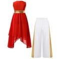 thumbnail image 4 of iiniim Girls Lyrical Praise Dance Tunic with Loose Pants 2 Piece Outfit Metallic Liturgical Worship Dress Red&White 6, 4 of 7