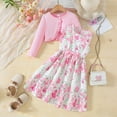 thumbnail image 5 of CUZIBR Kids Seasonal Dress Girls With Solid Color Jacket Floral Pattern Sleeveless Long Sleeve Dress Outfit Sets Fall Clothes Sets,Red,9-10 Years, 5 of 9