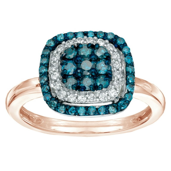 AFFY Blue & White Natural Diamond Cluster Frame Ring in 10k Rose Gold