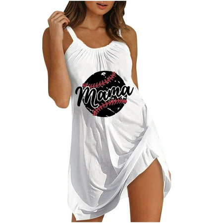 

YanHoo Women s Beach Sundress Sleeveless Halter Neck Mom Print Mini Dress Loose Casual Tunic Dress