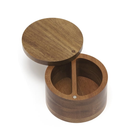 Lipper International Caja de especias dividida de madera de acacia con cubierta giratoria, 4 pulgadas de diámetro x 2,5 pulgadas de altura