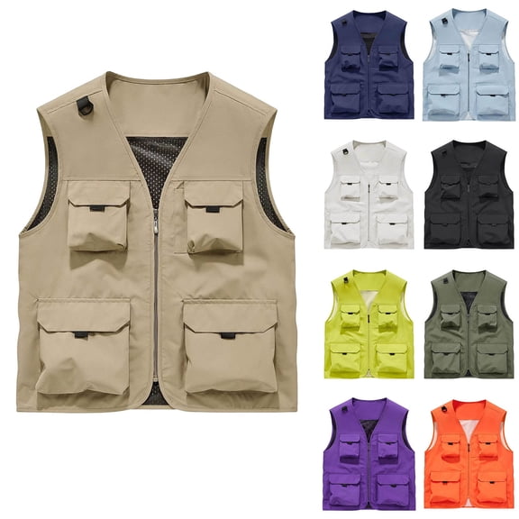 Mens Lightweight Sai Travel Fishing Vest Photography Outdoor Work Cargo Vest with Muti Pockets Big and Tall Size S-6XL Yellow