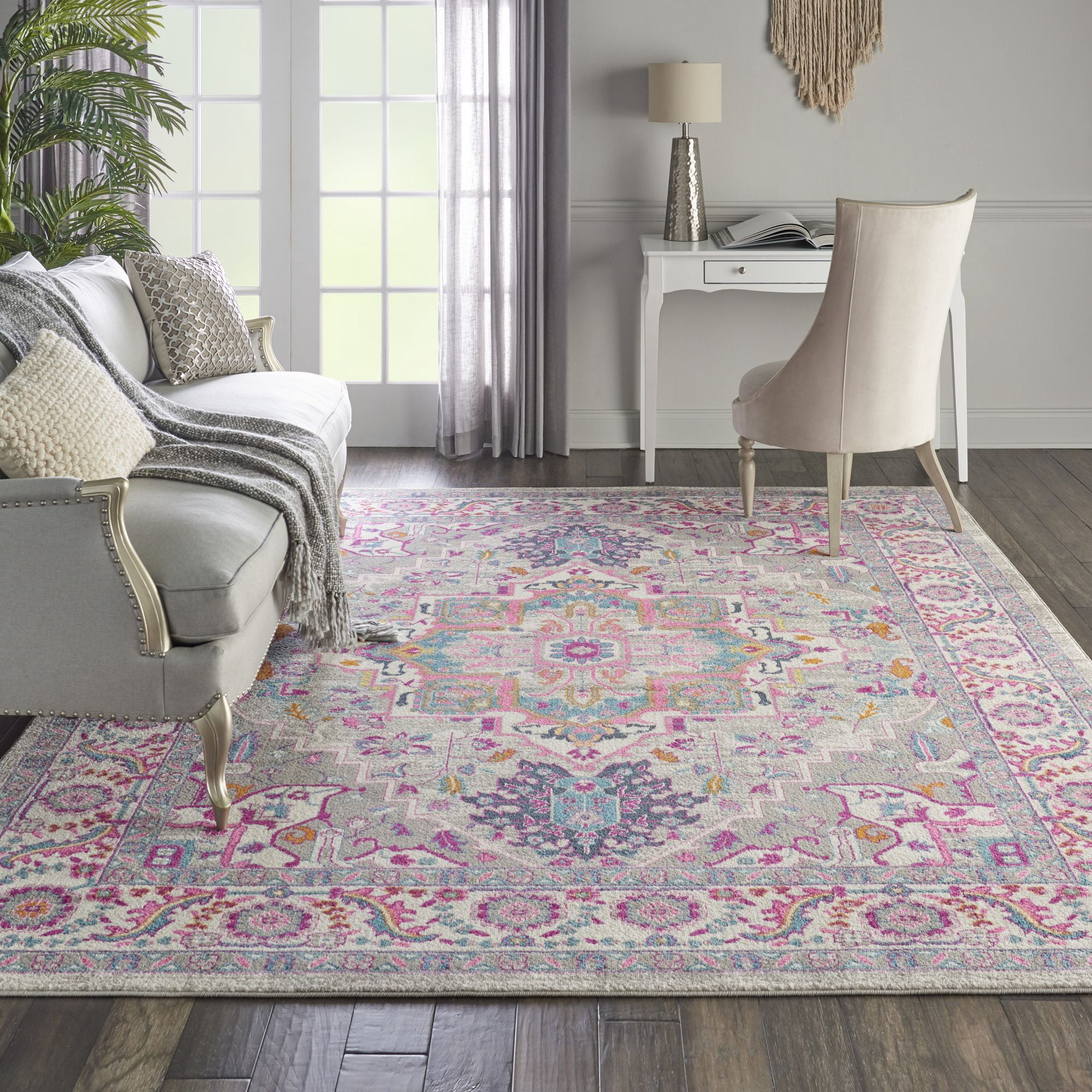 Nourison Passion Persian Light Grey/Pink 6'7" x 9'6" Area Rug, (7x10)