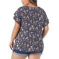 thumbnail image 3 of Agnes Orinda Women's Plus Size Floral Print Blouse Bohe Crew Neck Tulip Sleeves Summer Casual Tops 2X Purple, 3 of 5