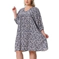 thumbnail image 4 of Vestido de Verano de Talla Grande para Mujeres con Cordón en el Escote en V, Vestidos Midi Fluidos, Sundress 2X Azul Marino, 4 of 6