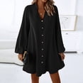thumbnail image 5 of Lmnyox Shirt Mini Dress for Women Long Sleeve Button Down Short Dress Lightweight Loose Casual Dress, 5 of 7