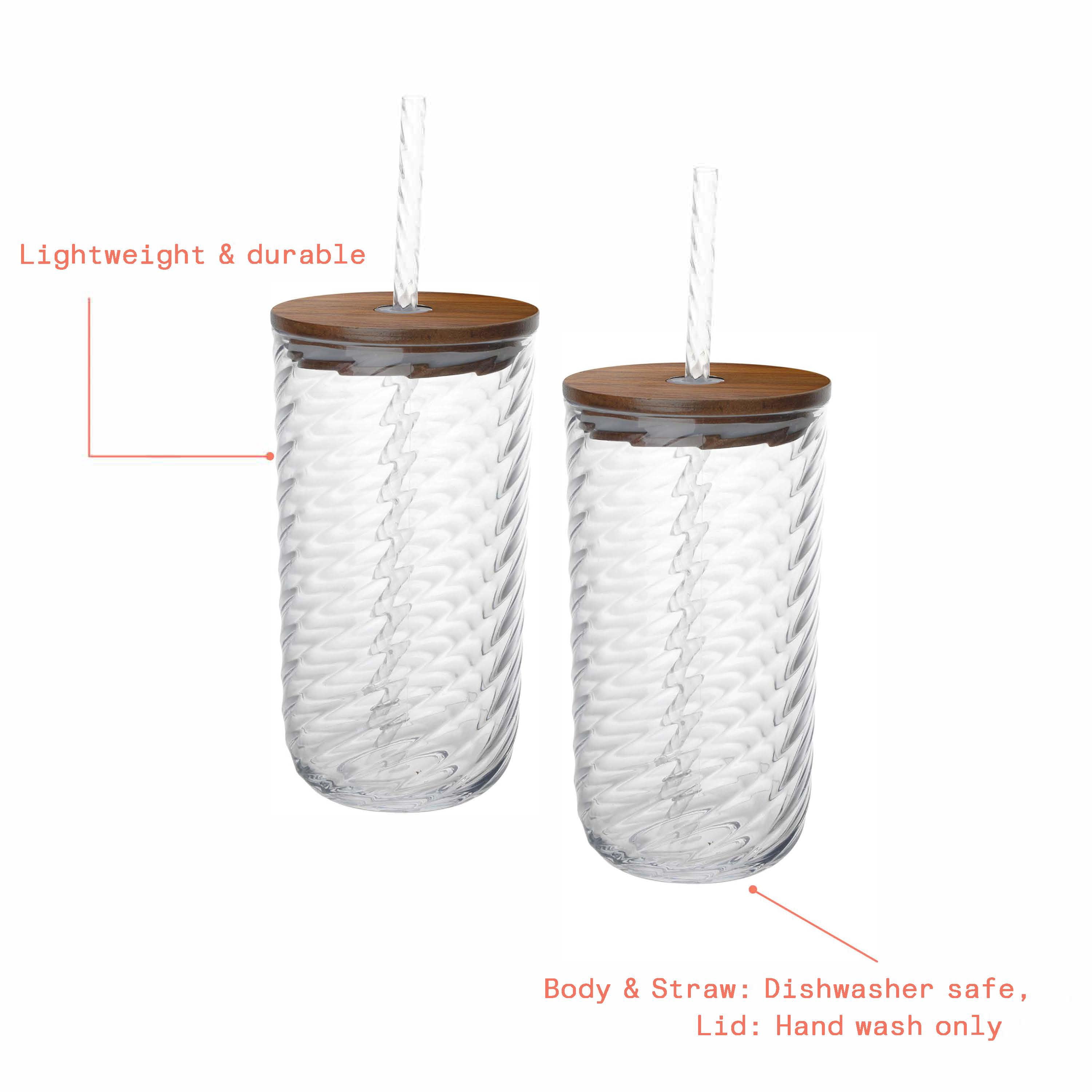 Beautiful 2-piece 21-Ounce Tritan Swirl Texture Sipper Tumbler Set, Clear by Drew Barrymore