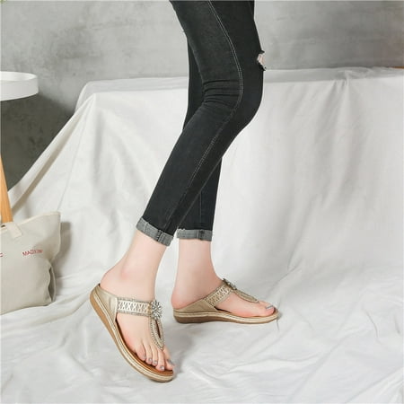 

2022 Non-slip Sandals Rhinestone Flower Hollow Fashion Flat Flip Flops