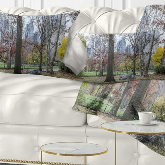 Designart Central Park New York City in Autumn - Landscape Printed Throw Pillow - 12x20