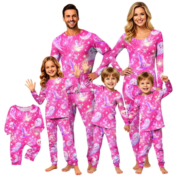 Halloween Family Pajamas Set Long Sleeve Crew Neck, Soft Matching Halloween Pajamas with Ghost Magic Potion Print, Cute Family Halloween Pajama Set Sleepwear