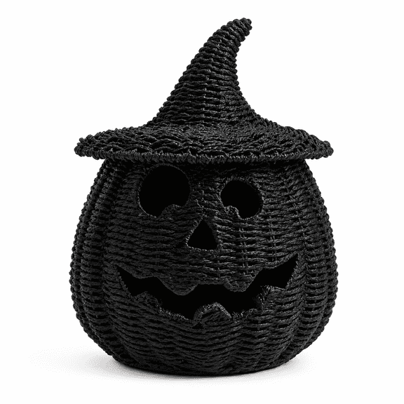 Pre-Lit Woven Wicker Halloween Figurines, Glowing Light-Up Ghost & Black Jack-O'-Lantern with Witch Hats, Boho Rustic Fall Autumn Home, Indoor Floor & Room Decoration 2026