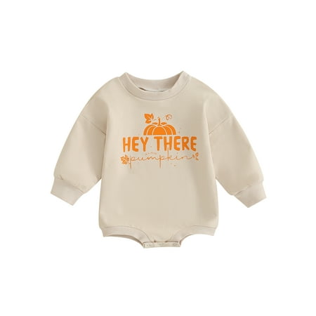 

Baby Girls Halloween Long Sleeve Letter Pumpkin Print Crewneck Romper
