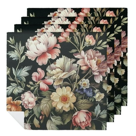 

Facannap Flowers Cloth Napkins Polyester Reusable Machine Washable Fabric for Events Home Decor 4 PCS