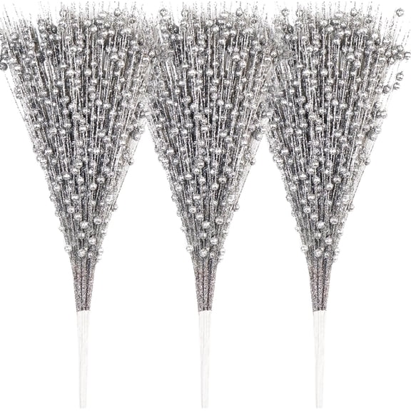 18 Pack Artificial Glitter Berry Stem Ornaments 15.7in Decorative Christmas Picks Glittery Bead Sticks Branches for Christmas Tree Decor DIY Wreath Crafts Home Decor