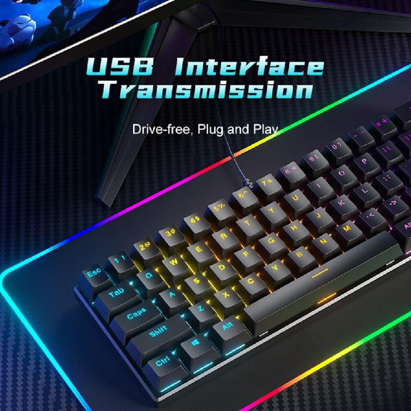 61 Key LED Backlit Cord Gaming Keyboard Ergonomic Waterproof Mechanical