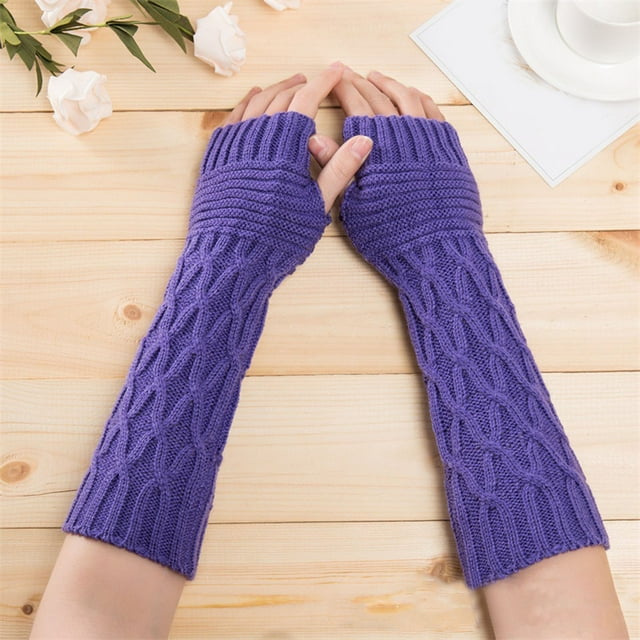 Gants Longs en Laine Tricotée pour Femmes Demi-Doigt Automne et Hiver Femmes Chauds Manche Froissée