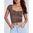 thumbnail image 3 of Caoirhny Women T-shirt, Low-cut Short Sleeve Pleated Solid Slim Fit Summer Tops for Casual Daily, 3 of 9