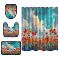 thumbnail image 2 of 4-Piece Bathroom Set with Waterproof Shower Curtain with Non-Slip Bath Mat, U-Shaped Mat & Toilet Lid Cover Beautiful Flower Field, 2 of 8