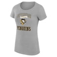 thumbnail image 2 of Women's G-III 4Her by Carl Banks Heather Gray Pittsburgh Penguins Super-Slim Fit Lightweight Team Logo Graphic T-Shirt, 2 of 3