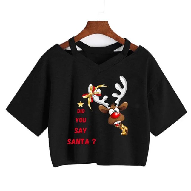 Ropa de Navidad, camiseta de reno, leopardo, árbol, Tops cortos de Feliz Navidad, camiseta de Harajuku gótico para mujer, camiseta de Año Nuevo
