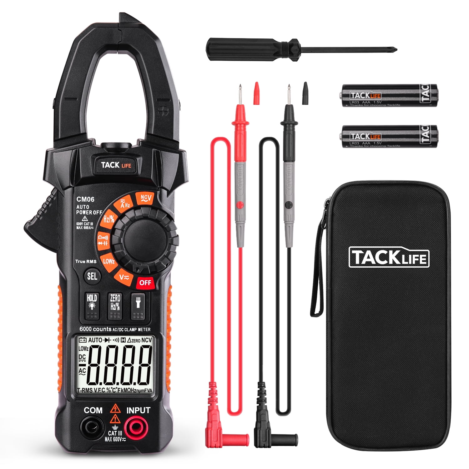 TACKLIFE Digital Clamp Meter Multimeter Auto-Ranging, 600 Amp, AC / DC Current