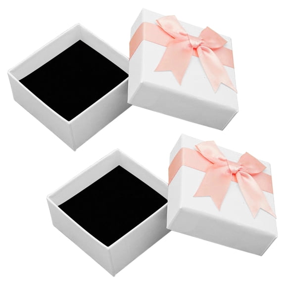2 Pcs Small Gift Box with Lids, Jewellery Earring Bracelet Gift Boxes Packaging, Bow-Knot Cardboard Ring Necklace Case for Women Presents Anniversaries Weddings Birthdays Christmas, Pink