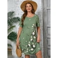 thumbnail image 3 of SHOWMALL Women's Plus Summer Dresses Short Sleeves Floral Casual Midi Dress with Pockets 1X Moss Green Cascading Floral, 3 of 10