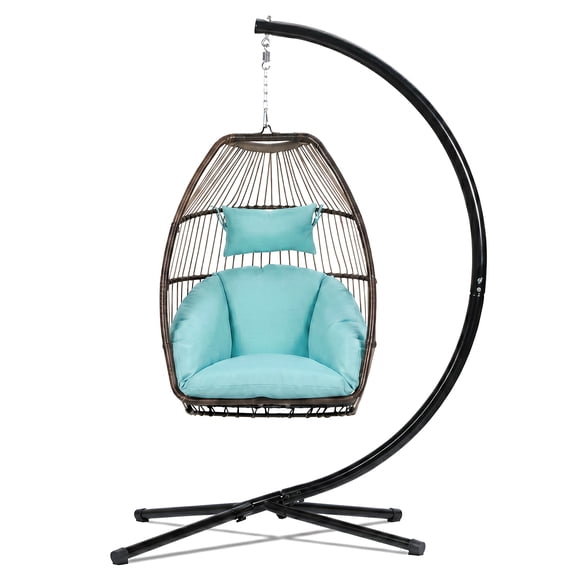BPS Hanging Egg Chair with Stand Indoor Outdoor, Comfy Patio Rattan Swing Hammock Chairs with Cushion, 400lbs Capacity Egg Shaped Chair for Lawn Backyard Balcony Bedroom, Birthday Gift