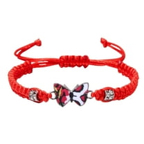 Fiaya Women Colorful Butterfly Woven Bracelet, 1Pc Adjustable String Lucky Butterfly Friendship Bracelets, Handmade Braided Rope Bracelets for Women Men Jewelry Gifts (E-Red)