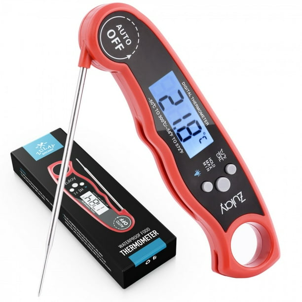 Zulay Kitchen Instant Read Digital Meat Thermometer with Probe Red