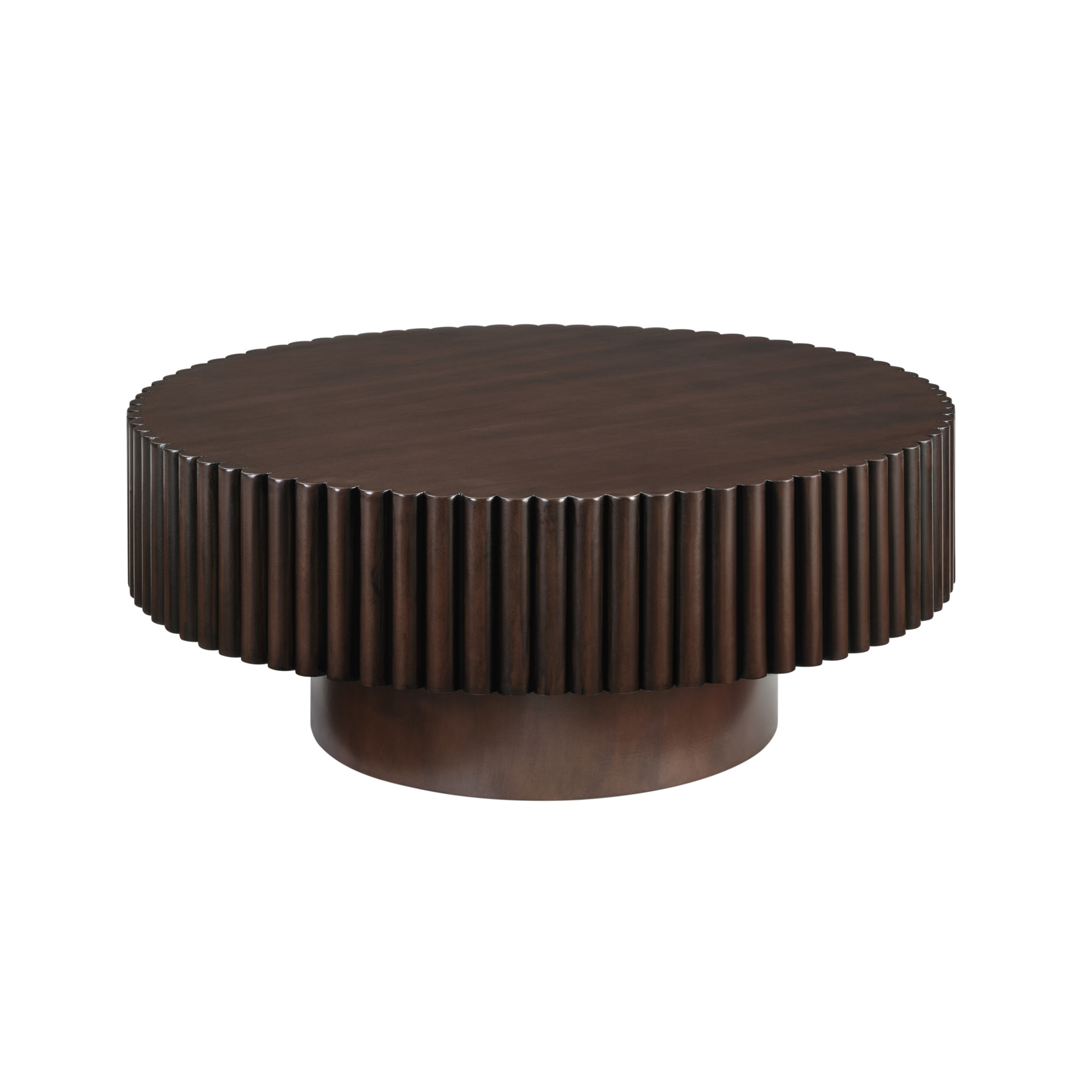 Noble House 31.5" Round Fluted Drum Coffee Table, Solid Wood Modern Center Table for Living Room, Espresso