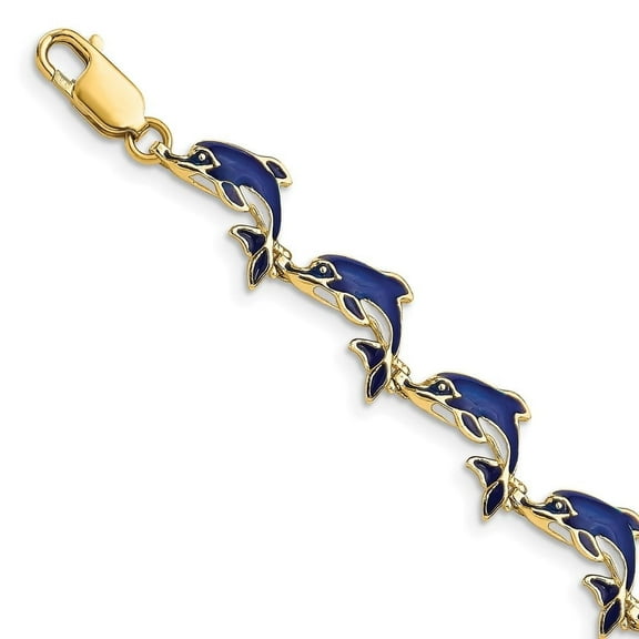 Auriga Fine Jewelry 14K Yellow Gold Enameled Dolphin Bracelet 7.25 inch for Women