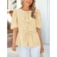 thumbnail image 3 of Blusa PRETTYGARDEN para mujer, con lazo en la parte delantera, a rayas, color amarillo veraniego, 3 of 9