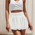 thumbnail image 2 of Women's Double Layer Bubble Hem High Waist Skirt - Solid Color Micro-Stretch Skirt for Casual, Retro, and Vintage-Inspired Fashion,White XS, 2 of 5