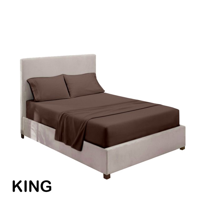 Juego de ropa de cama para el hogar Sábana de cama Funda de colchón Funda de almohada Juego de ropa de cama de poliéster de color sólido, Café, Rey, 4pcs / set kenally HA6267-46B