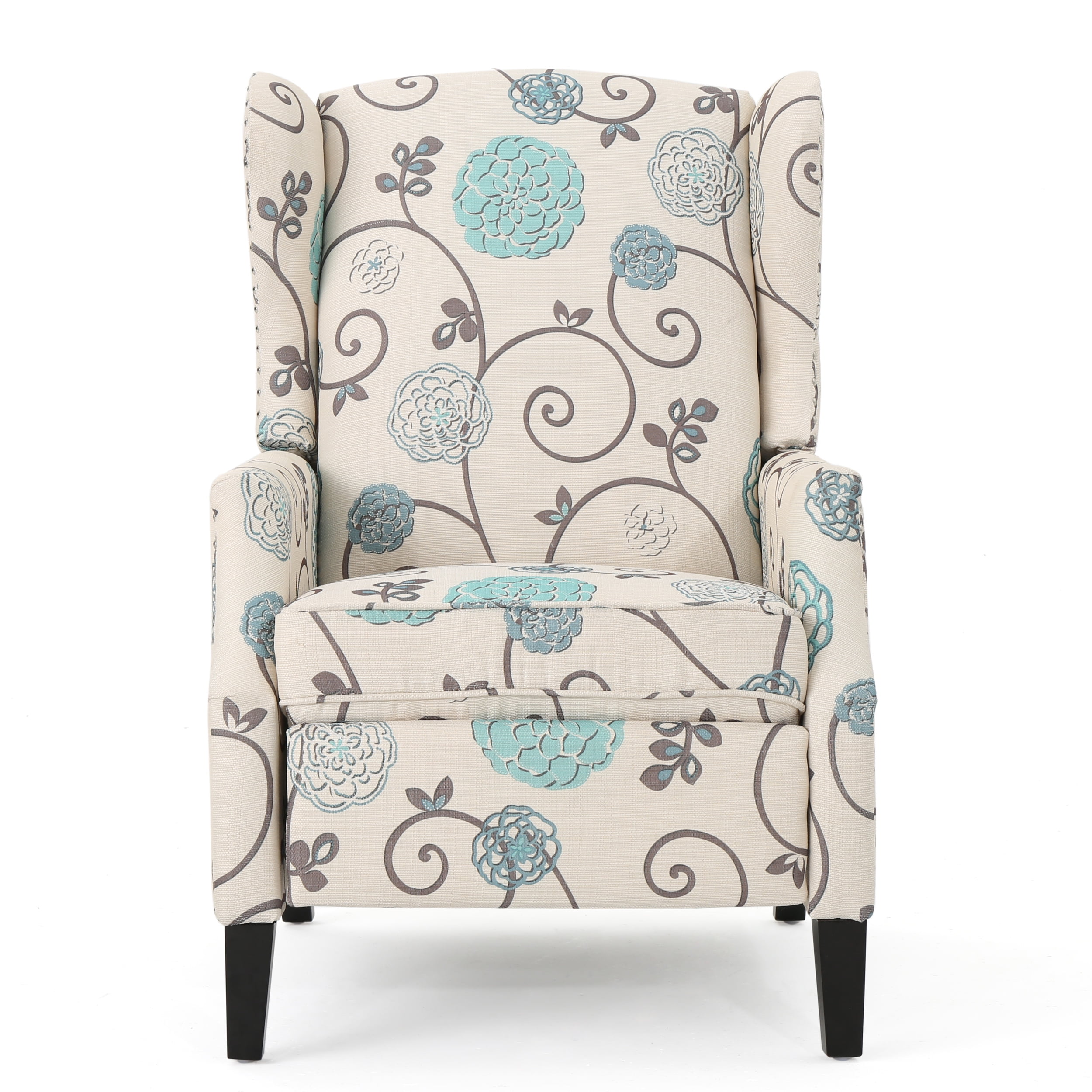 Euroco Traditional Wingback Recliner Chair with Studded Trim,100% Polyester Upholstery