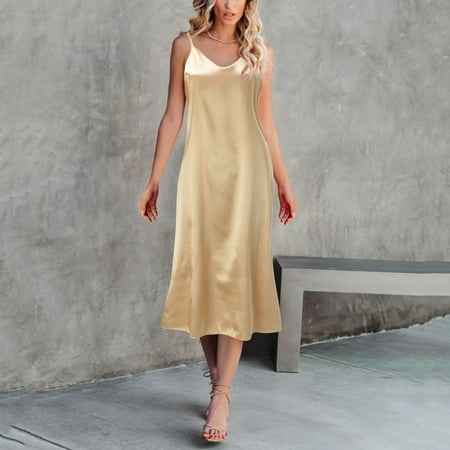 

Sayhi Sleep Dress for Women Sleepwear Pajama Strap V-neck Soft Nightgowns Nightdress Casual Loungewear Chemise Rose Gold L
