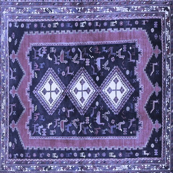 Ahgly Company Machine Washable Indoor Square Persian Blue Traditional Area Rugs, 6' Square